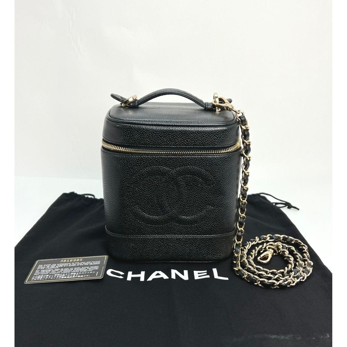 Chanel Vanity Cosmetic Case Black Caviar Leather Bag - HOUSE OF SHE
