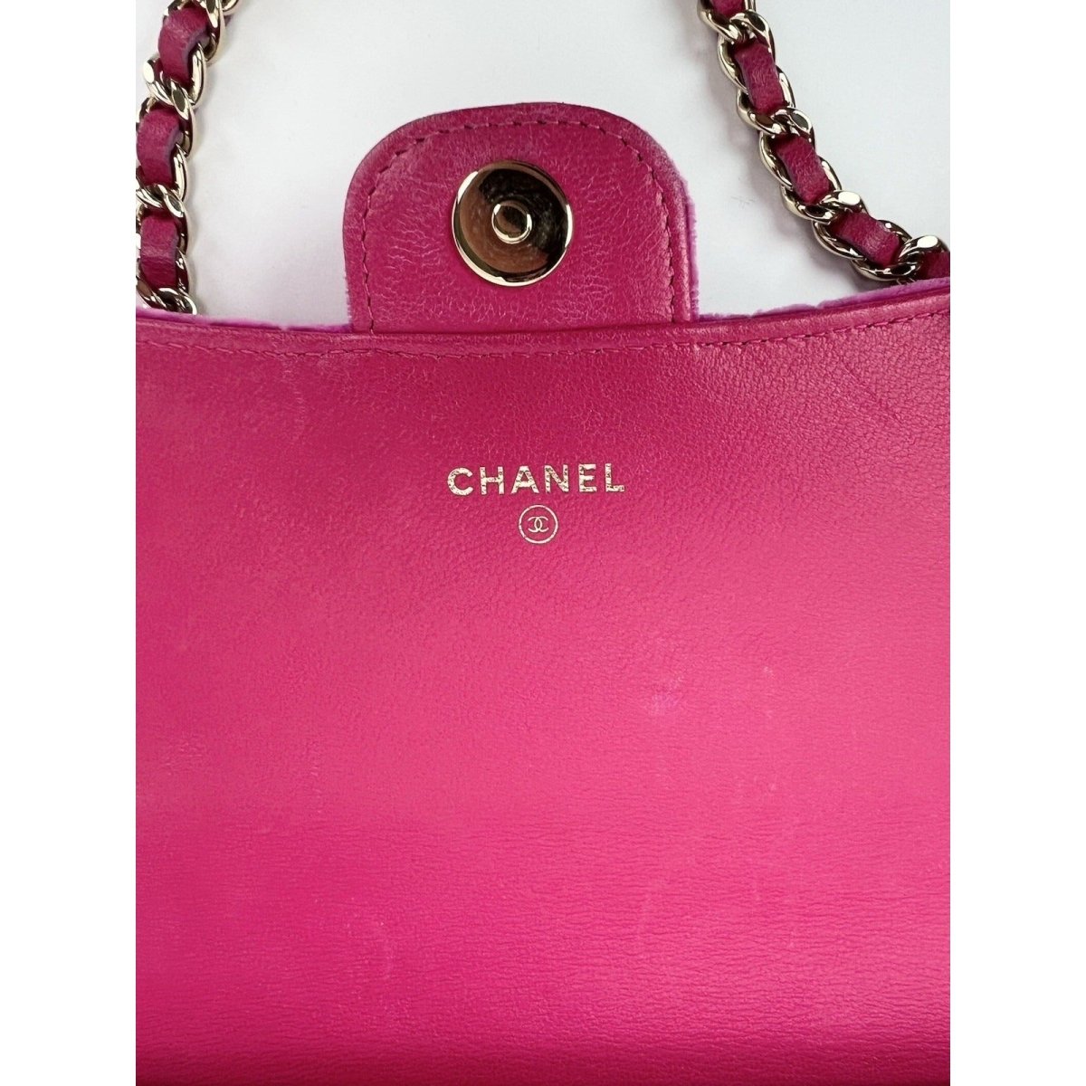 Chanel Velvet Quilted Timeless Fuchsia Wallet on a Chain Clutch Bag - HOUSE OF SHE