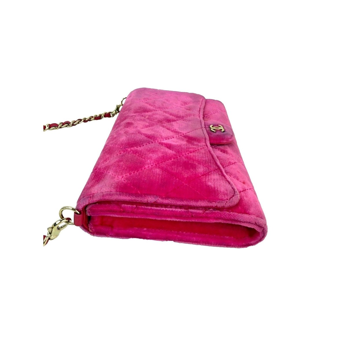 Chanel Velvet Quilted Timeless Fuchsia Wallet on a Chain Clutch Bag - HOUSE OF SHE