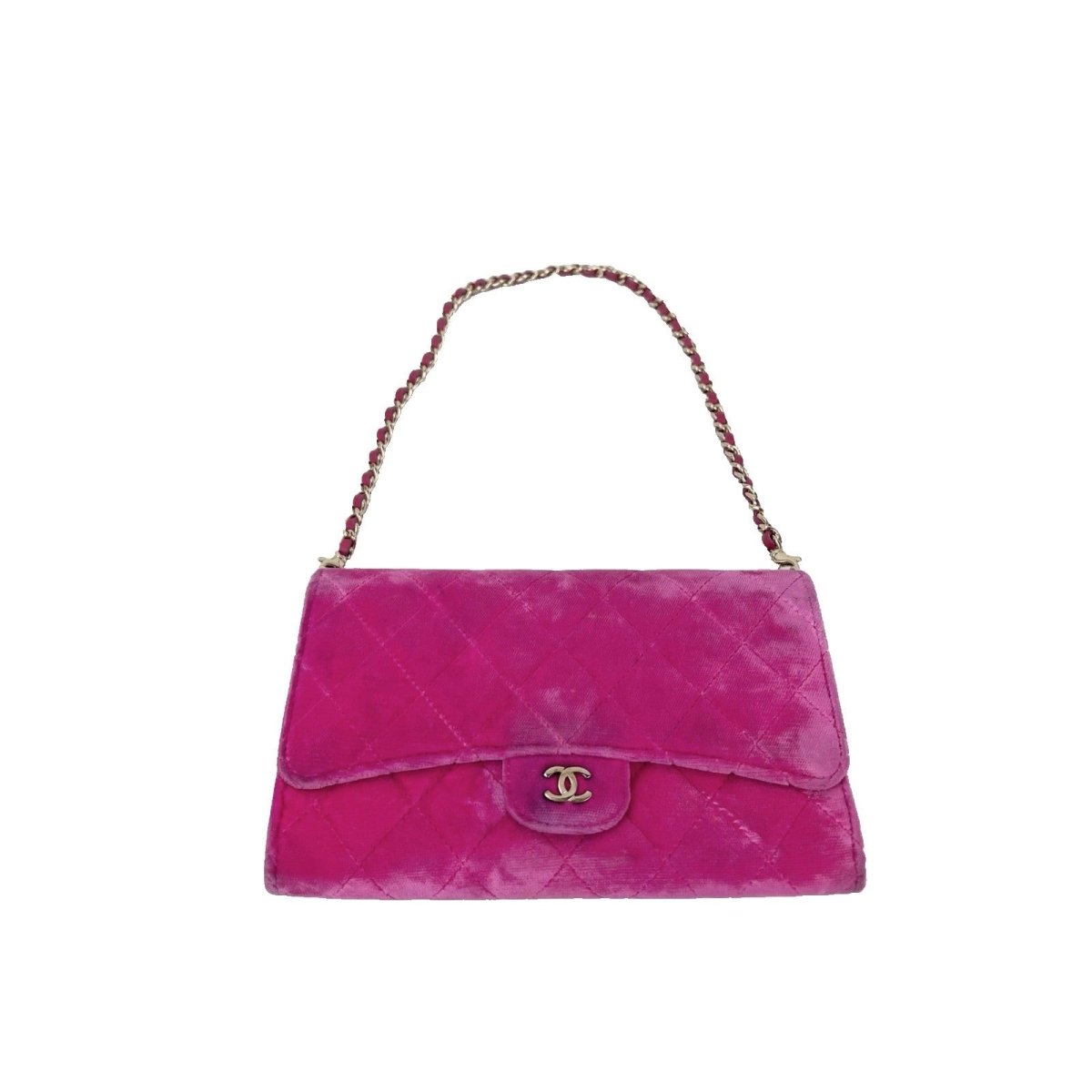 Chanel Velvet Quilted Timeless Fuchsia Wallet on a Chain Clutch Bag - HOUSE OF SHE