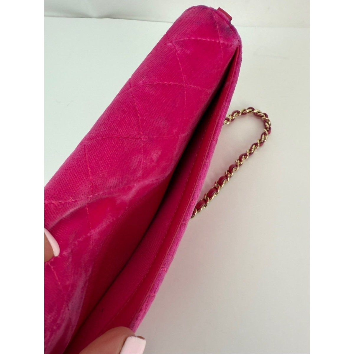 Chanel Velvet Quilted Timeless Fuchsia Wallet on a Chain Clutch Bag - HOUSE OF SHE