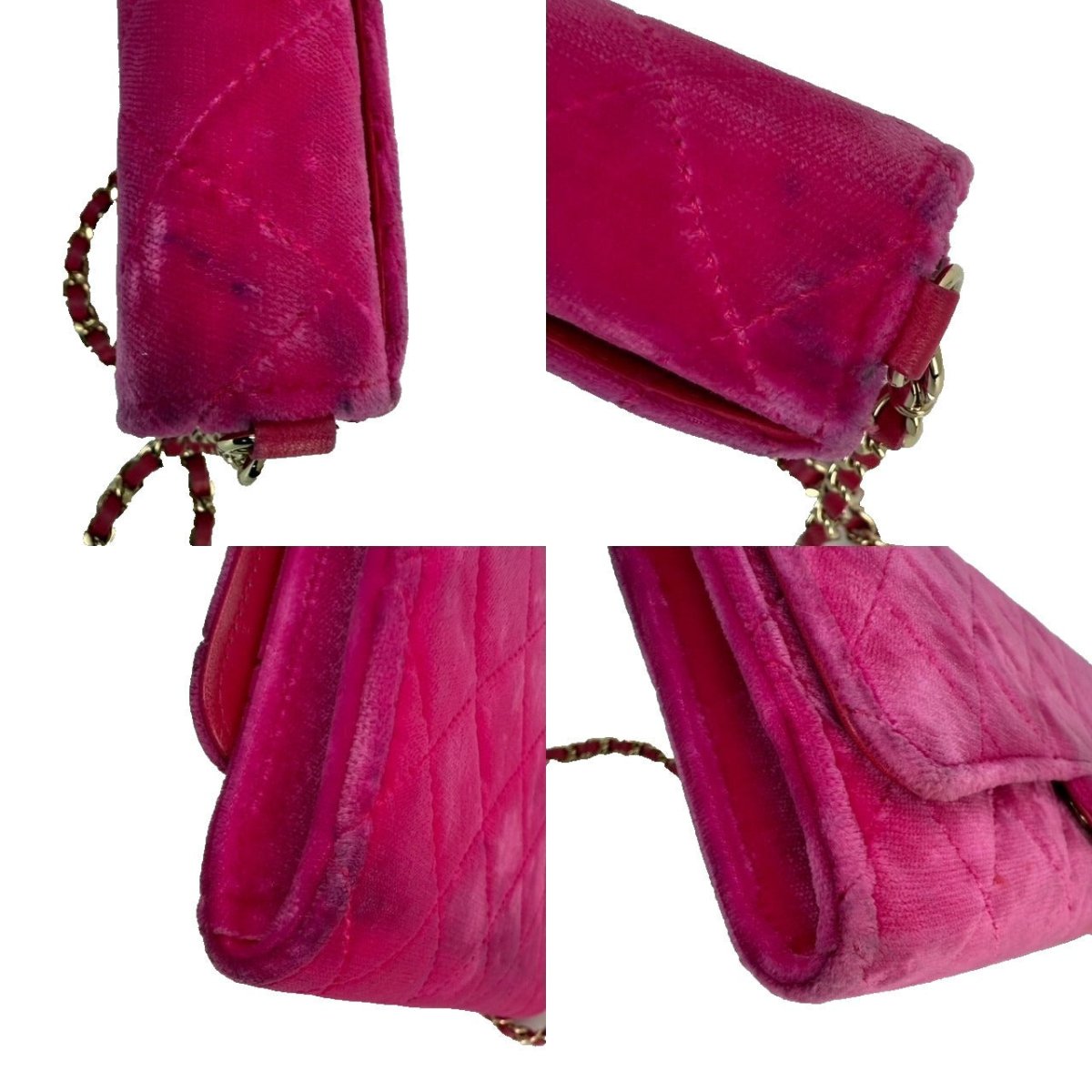 Chanel Velvet Quilted Timeless Fuchsia Wallet on a Chain Clutch Bag - HOUSE OF SHE