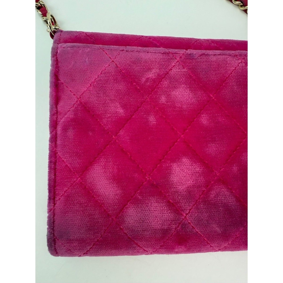 Chanel Velvet Quilted Timeless Fuchsia Wallet on a Chain Clutch Bag - HOUSE OF SHE