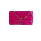 Chanel Velvet Quilted Timeless Fuchsia Wallet on a Chain Clutch Bag - HOUSE OF SHE