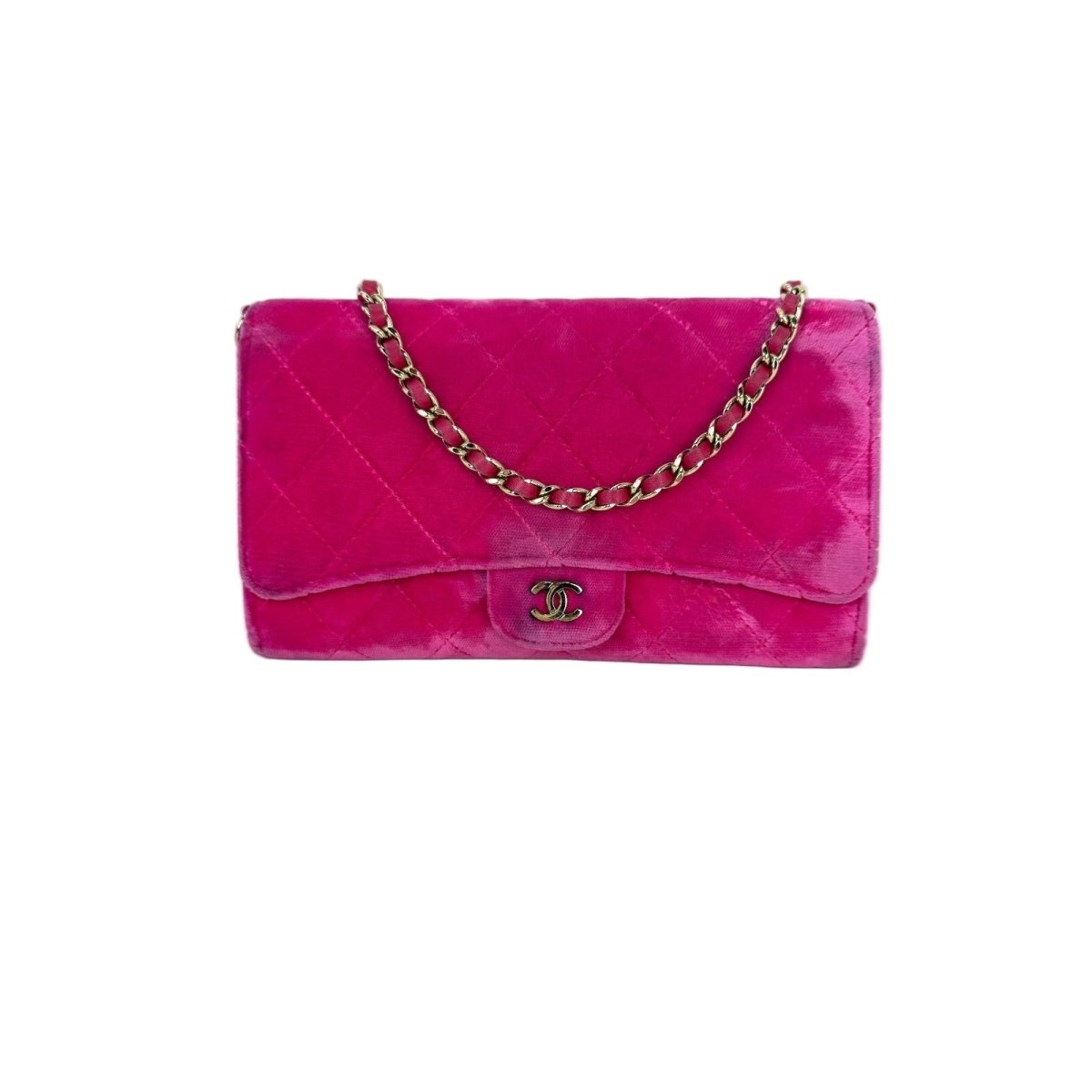 Chanel Velvet Quilted Timeless Fuchsia Wallet on a Chain Clutch Bag - HOUSE OF SHE