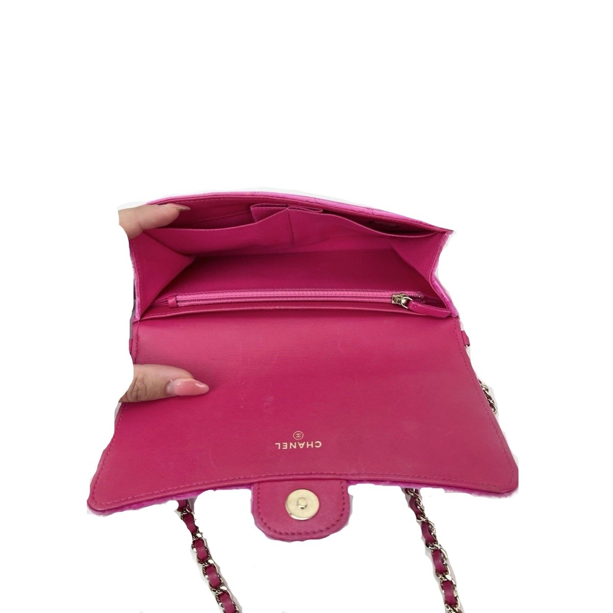Chanel Velvet Quilted Timeless Fuchsia Wallet on a Chain Clutch Bag - HOUSE OF SHE