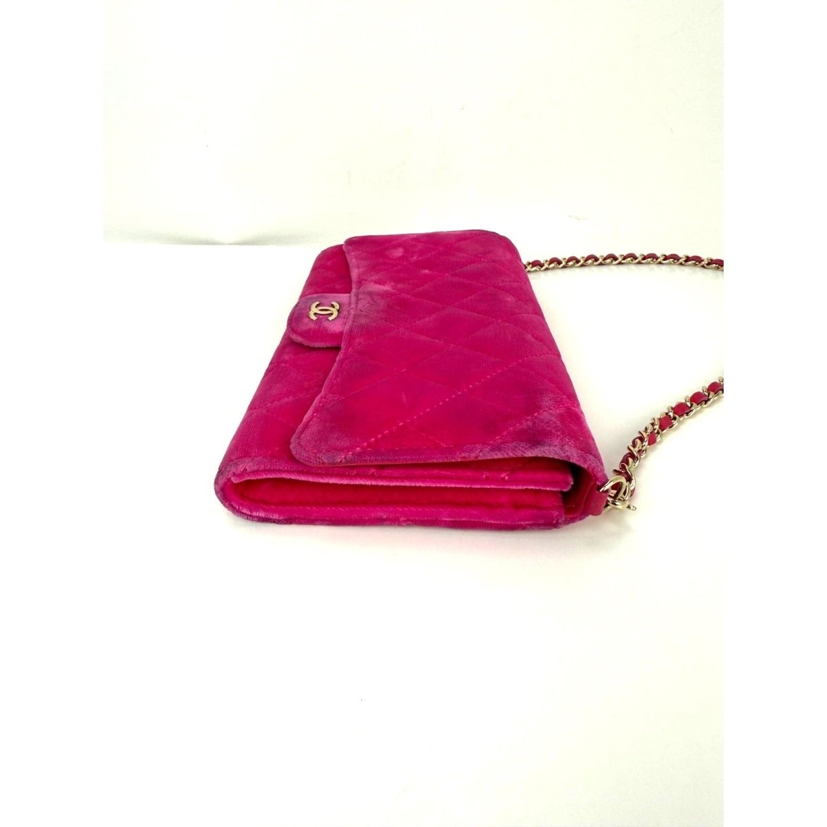 Chanel Velvet Quilted Timeless Fuchsia Wallet on a Chain Clutch Bag - HOUSE OF SHE