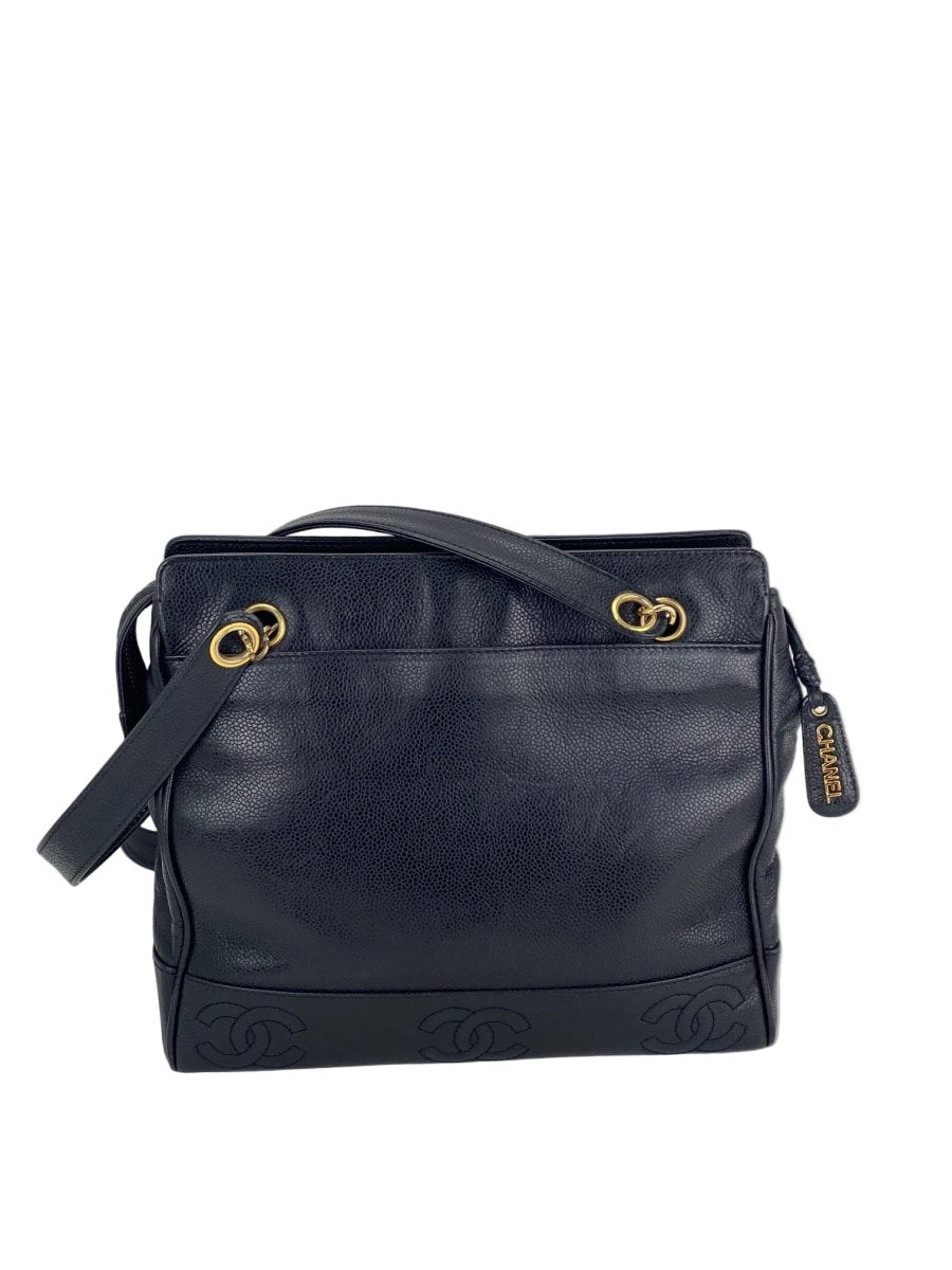 Chanel Vintage Black Caviar Leather CC Zip Tote Shoulder - HOUSE OF SHE