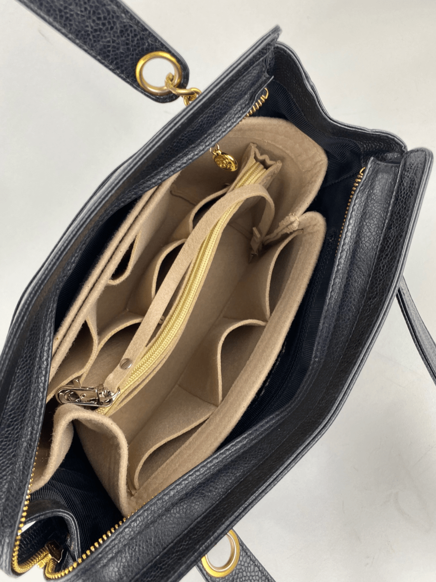 Chanel Vintage Black Caviar Leather CC Zip Tote Shoulder - HOUSE OF SHE