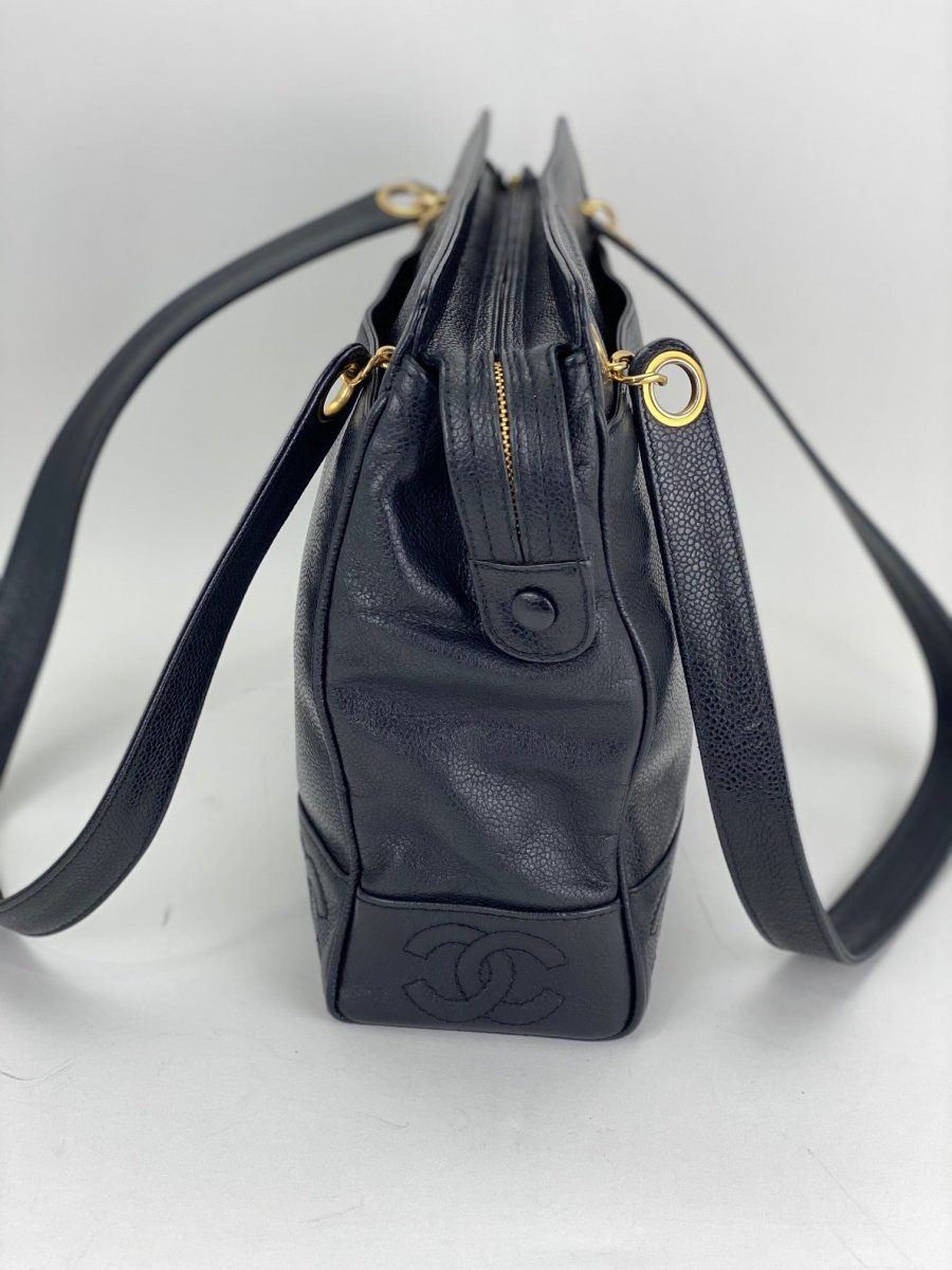 Chanel Vintage Black Caviar Leather CC Zip Tote Shoulder - HOUSE OF SHE