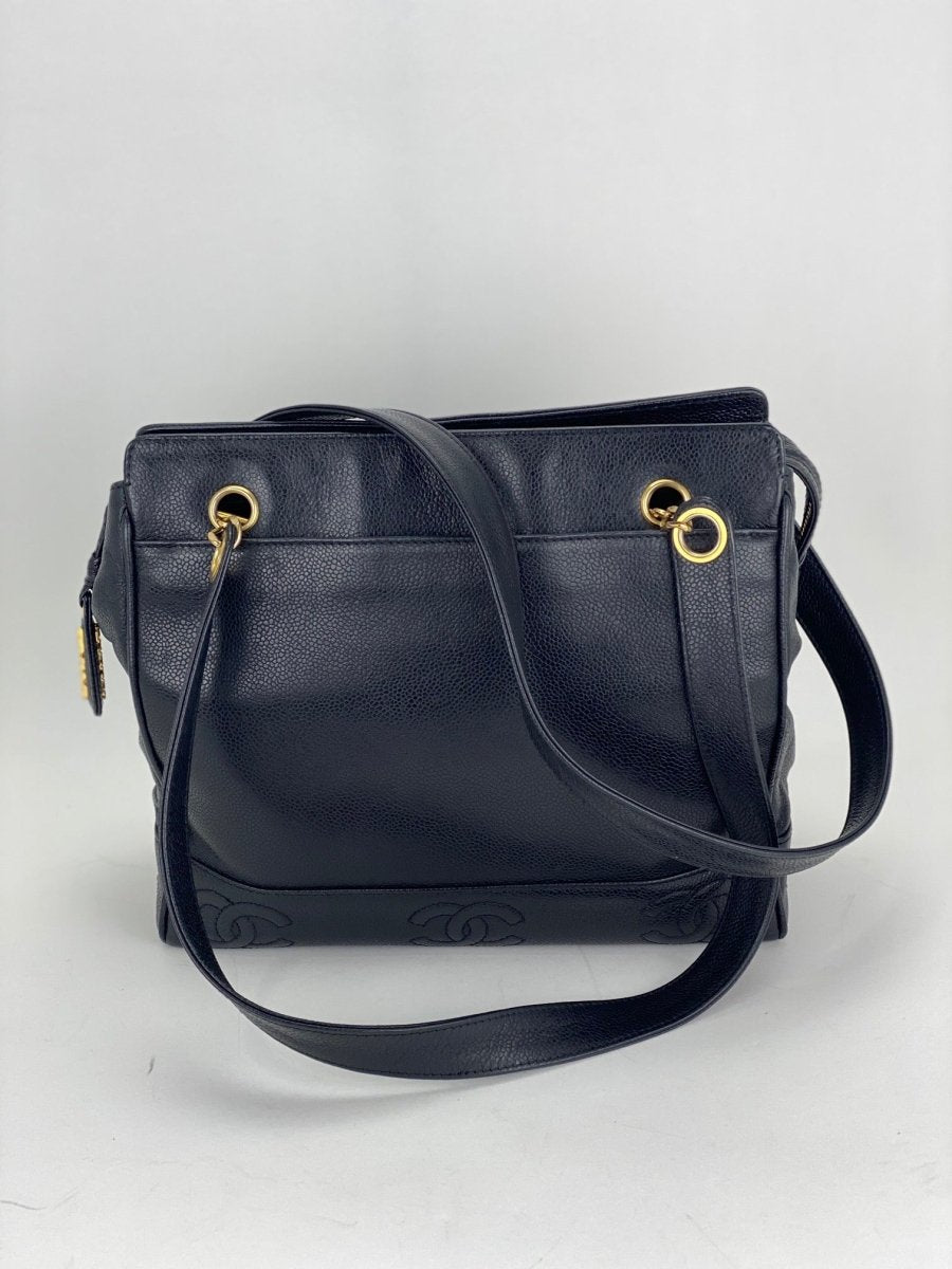 Chanel Vintage Black Caviar Leather CC Zip Tote Shoulder - HOUSE OF SHE