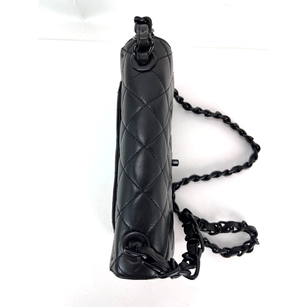 Chanel Vintage Quilted Lambskin Black Resin Chain Small Classic Single Flap Bag RARE - HOUSE OF SHE