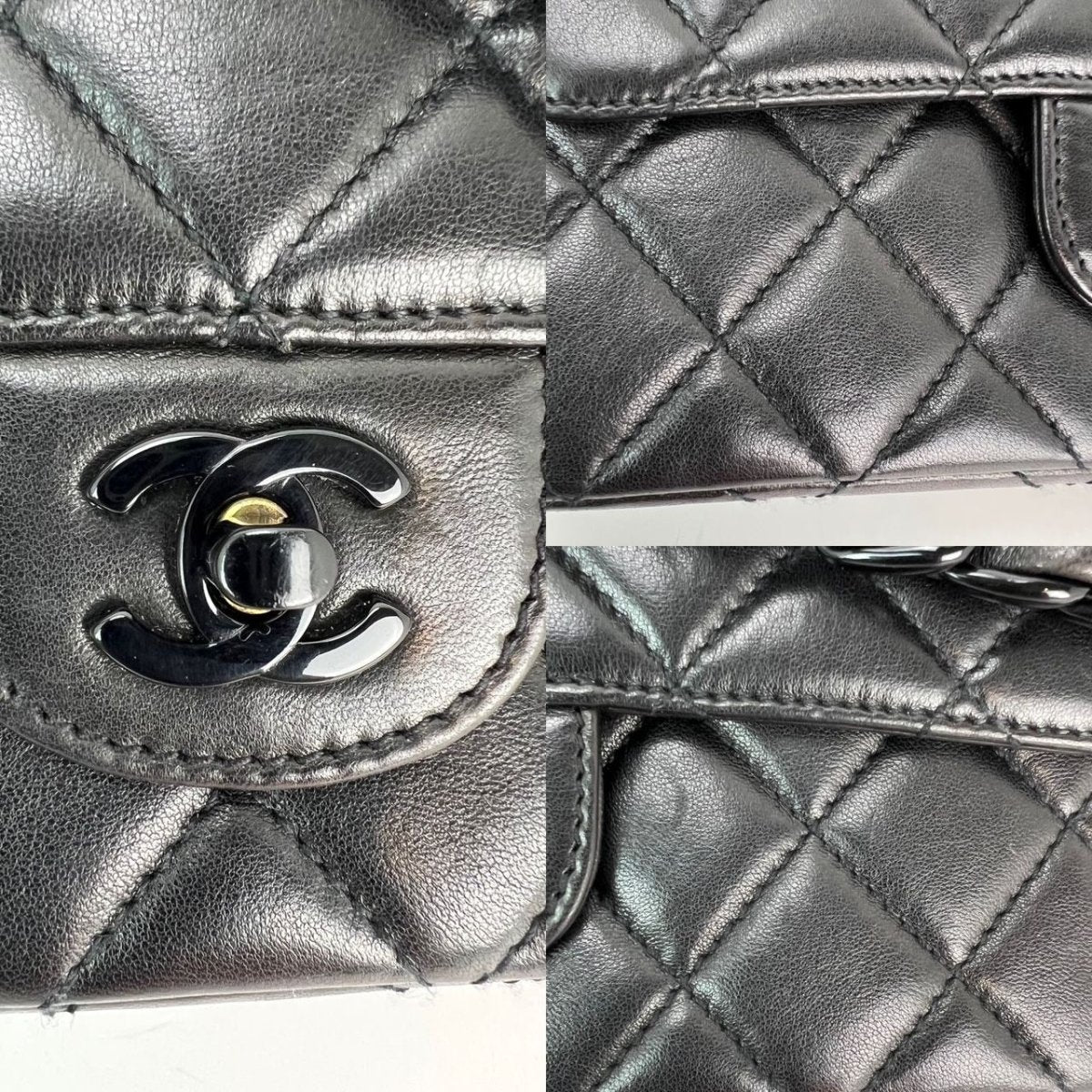 Chanel Vintage Quilted Lambskin Black Resin Chain Small Classic Single Flap Bag RARE - HOUSE OF SHE