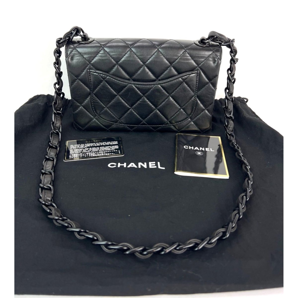 Chanel Vintage Quilted Lambskin Black Resin Chain Small Classic Single Flap Bag RARE - HOUSE OF SHE