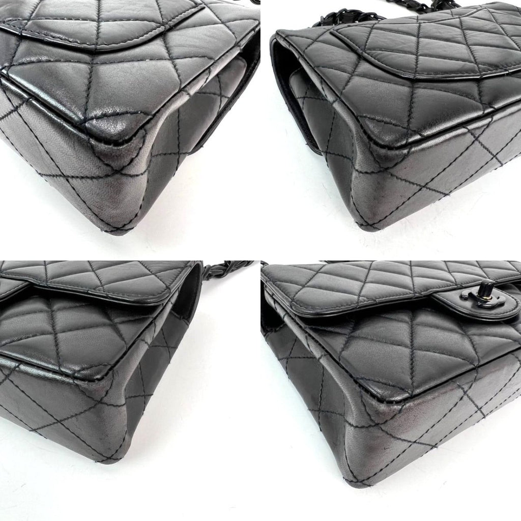 Chanel Vintage Quilted Lambskin Black Resin Chain Small Classic Single Flap Bag RARE - HOUSE OF SHE