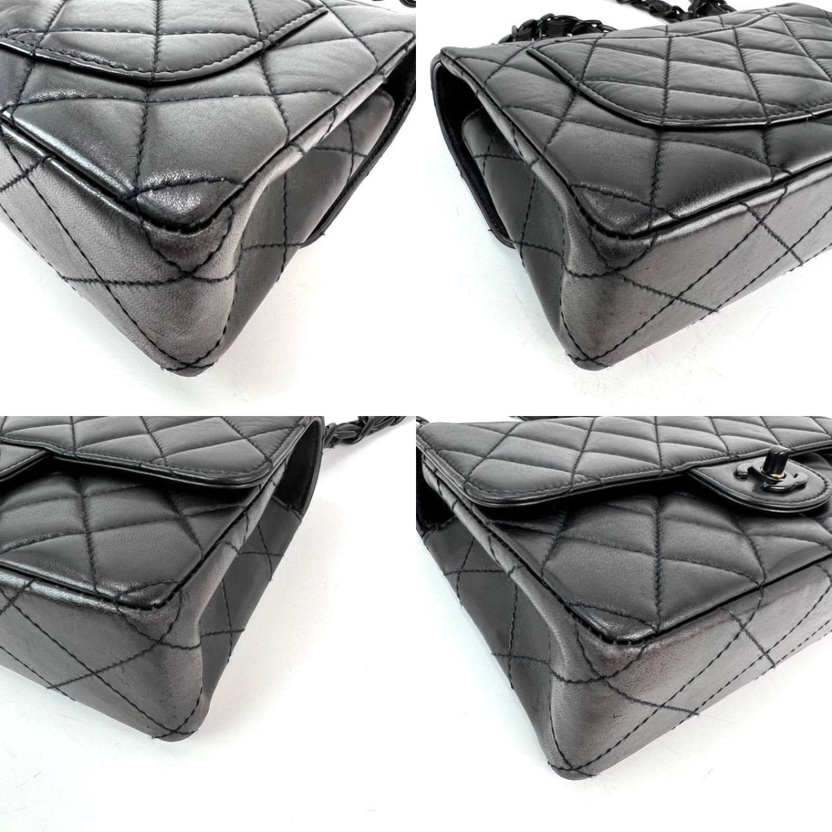 Chanel Vintage Quilted Lambskin Black Resin Chain Small Classic Single Flap Bag RARE - HOUSE OF SHE