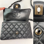 Chanel Vintage Quilted Lambskin Black Resin Chain Small Classic Single Flap Bag RARE - HOUSE OF SHE
