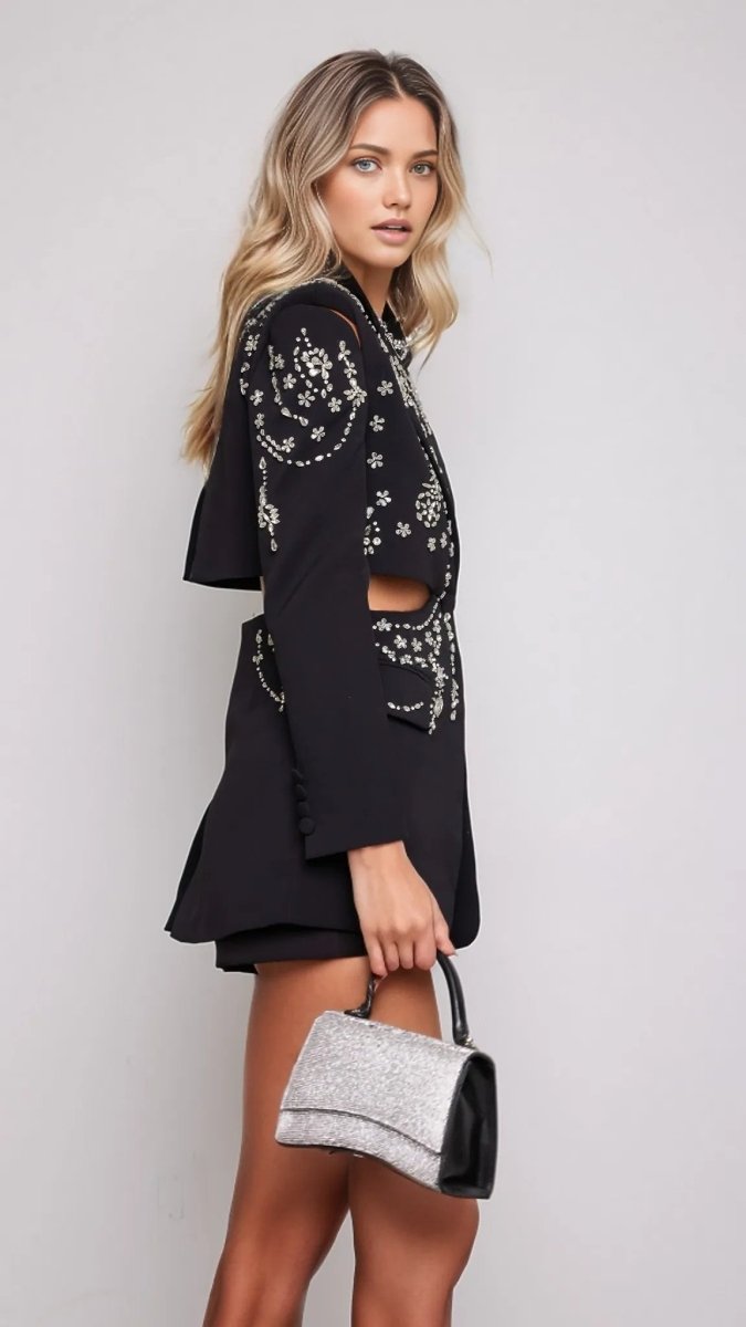 Cher Rhinestone Studded Blazer - HOUSE OF SHE
