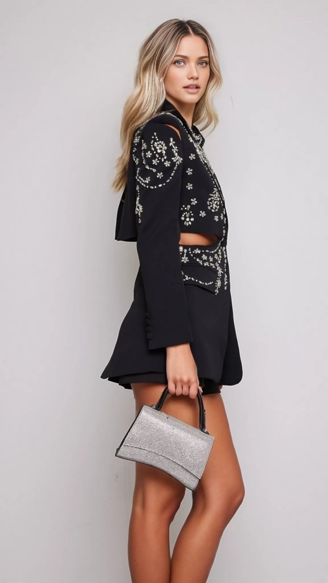 Cher Rhinestone Studded Blazer - HOUSE OF SHE