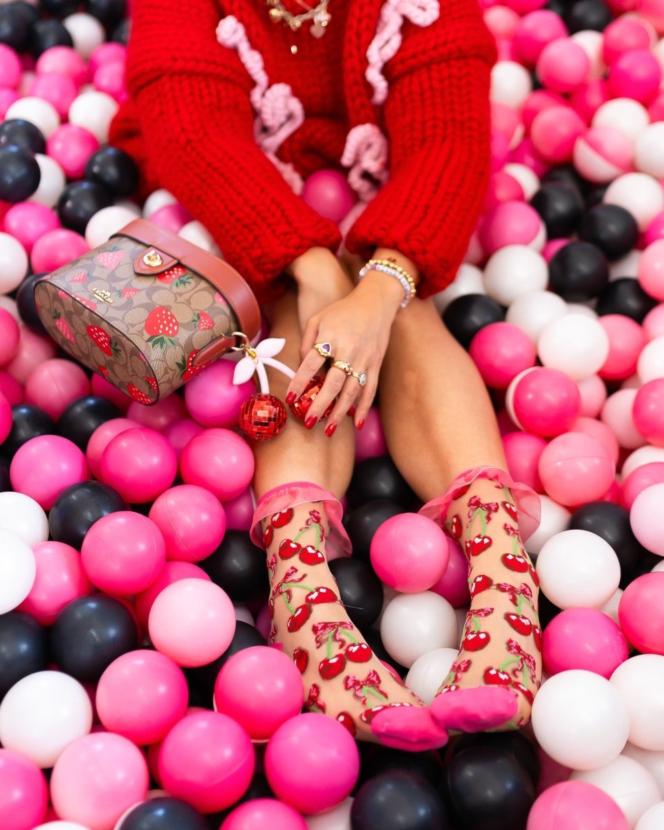 Cherry Bow Ruffle Sheer Crew Sock - HOUSE OF SHE