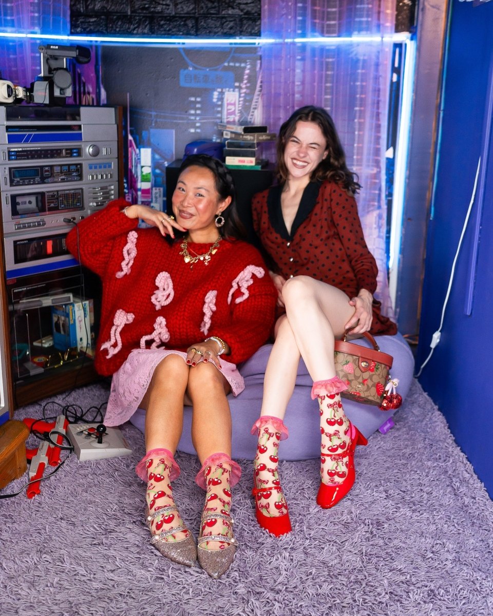 Cherry Bow Ruffle Sheer Crew Sock - HOUSE OF SHE