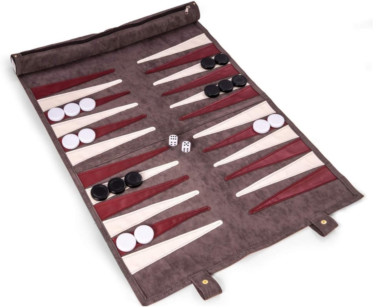 Christi Suede Roll - Up Backgammon Travel Set w/Playing Pieces - HOUSE OF SHE