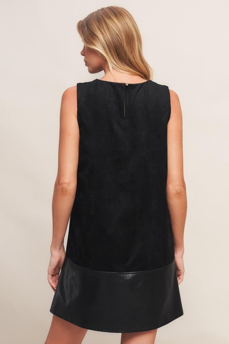 CITY SLEEK FAUX SUEDE AND LEATHER SHIFT DRESS - HOUSE OF SHE