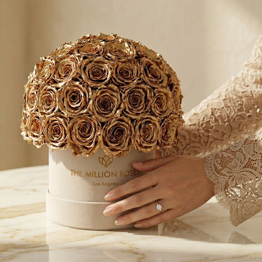 Classic Beige Suede Superdome Box | Gold Roses - HOUSE OF SHE