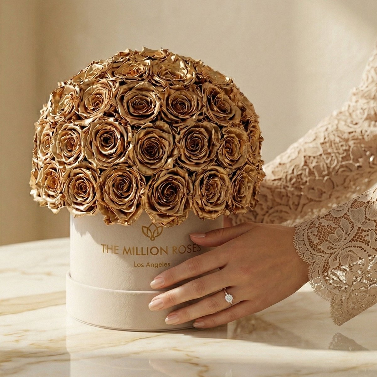 Classic Beige Suede Superdome Box | Gold Roses - HOUSE OF SHE