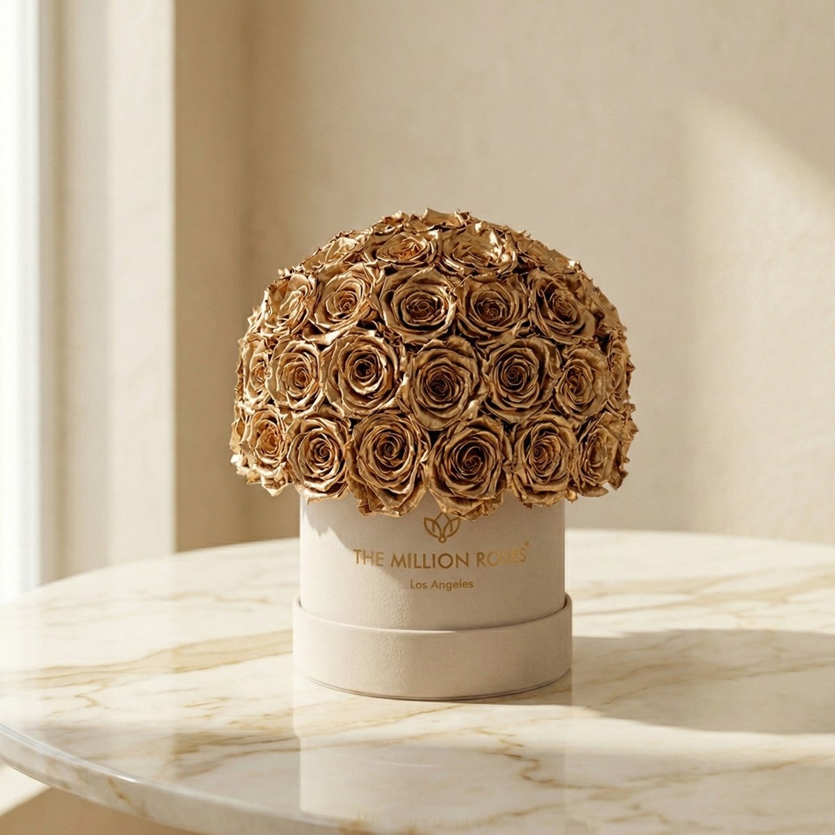 Classic Beige Suede Superdome Box | Gold Roses - HOUSE OF SHE