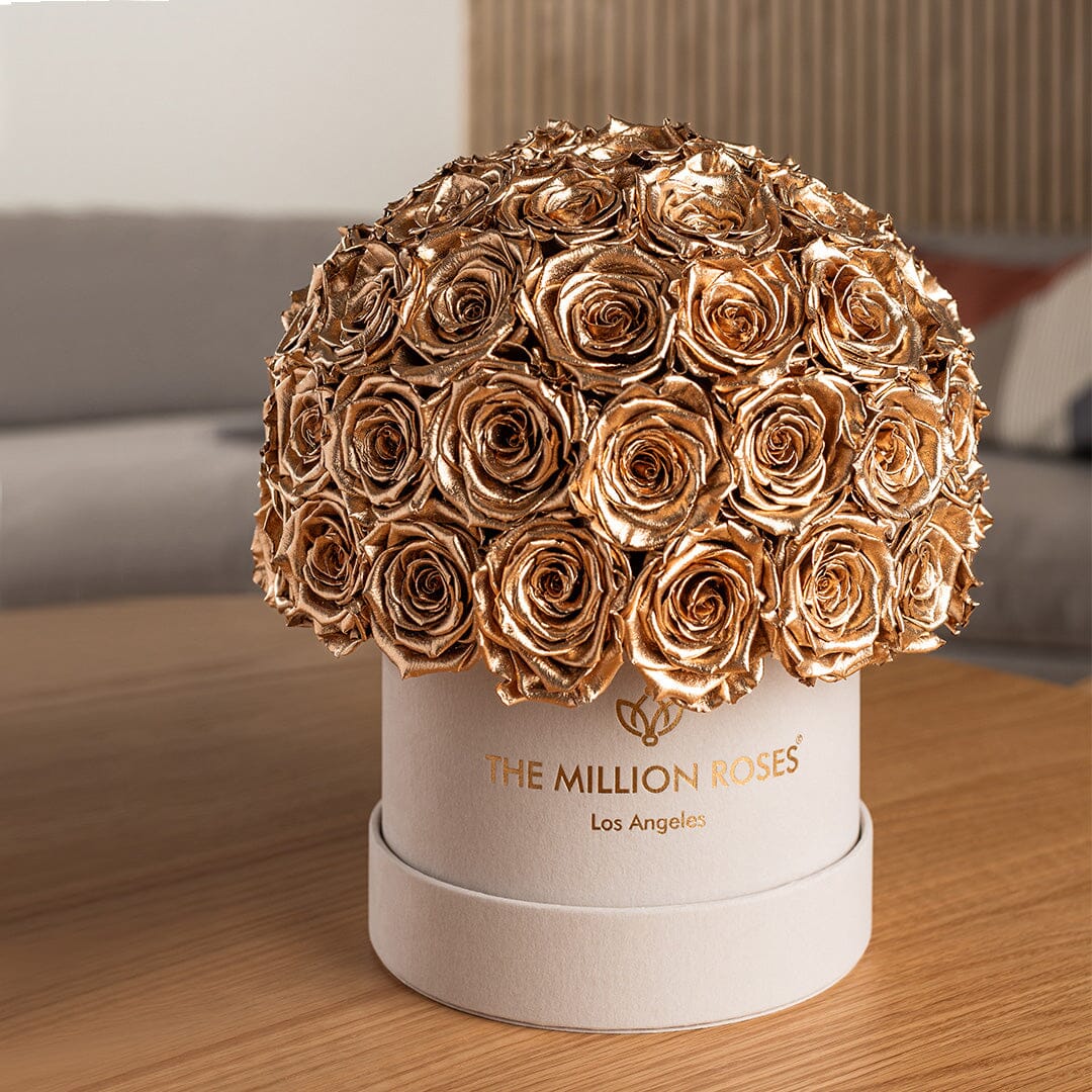 Classic Beige Suede Superdome Box | Gold Roses - HOUSE OF SHE