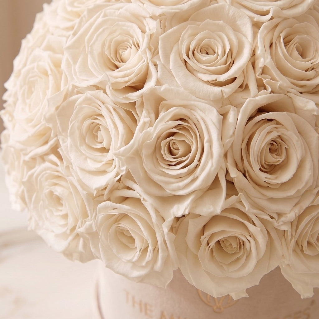 Classic Beige Suede Superdome Box | White Roses - HOUSE OF SHE