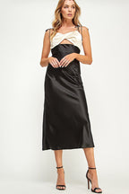 Coco Two Tone Twist Satin Dress - HOUSE OF SHE