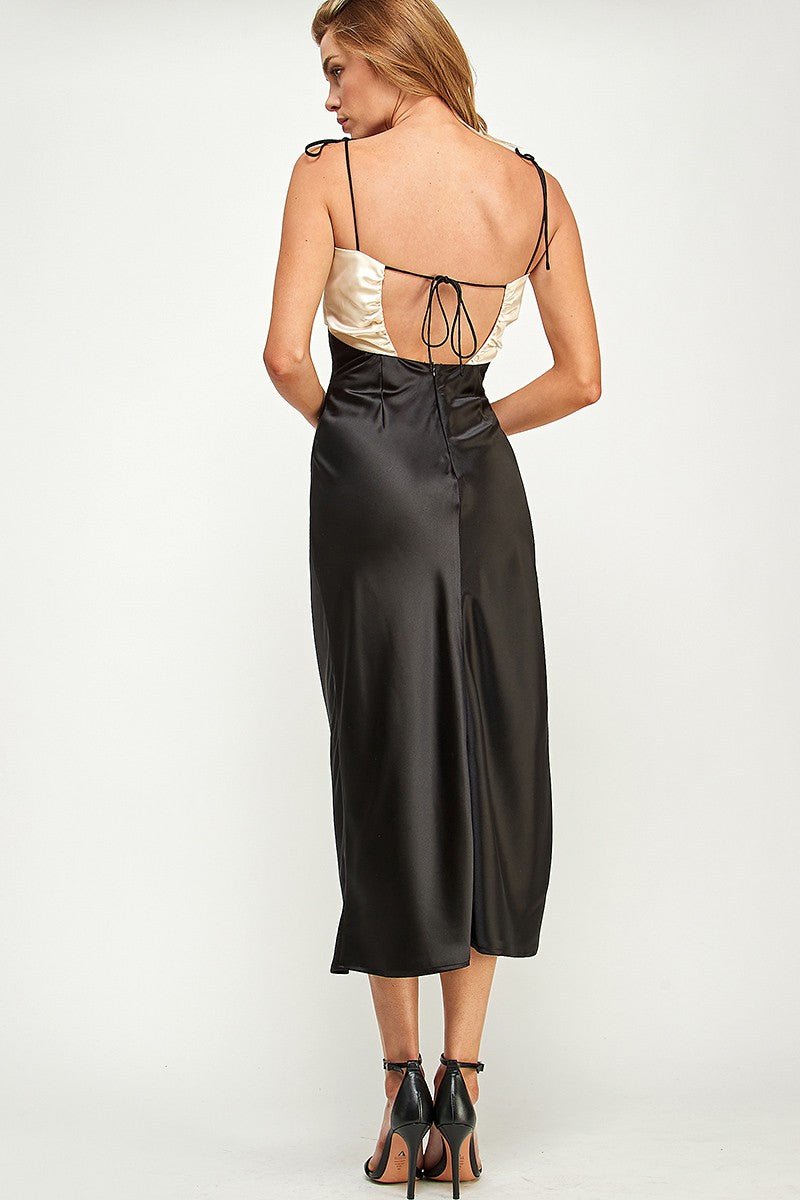 Coco Two Tone Twist Satin Dress - HOUSE OF SHE