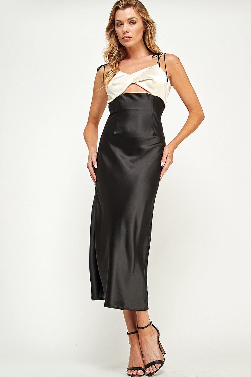 Coco Two Tone Twist Satin Dress - HOUSE OF SHE