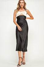 Coco Two Tone Twist Satin Dress - HOUSE OF SHE