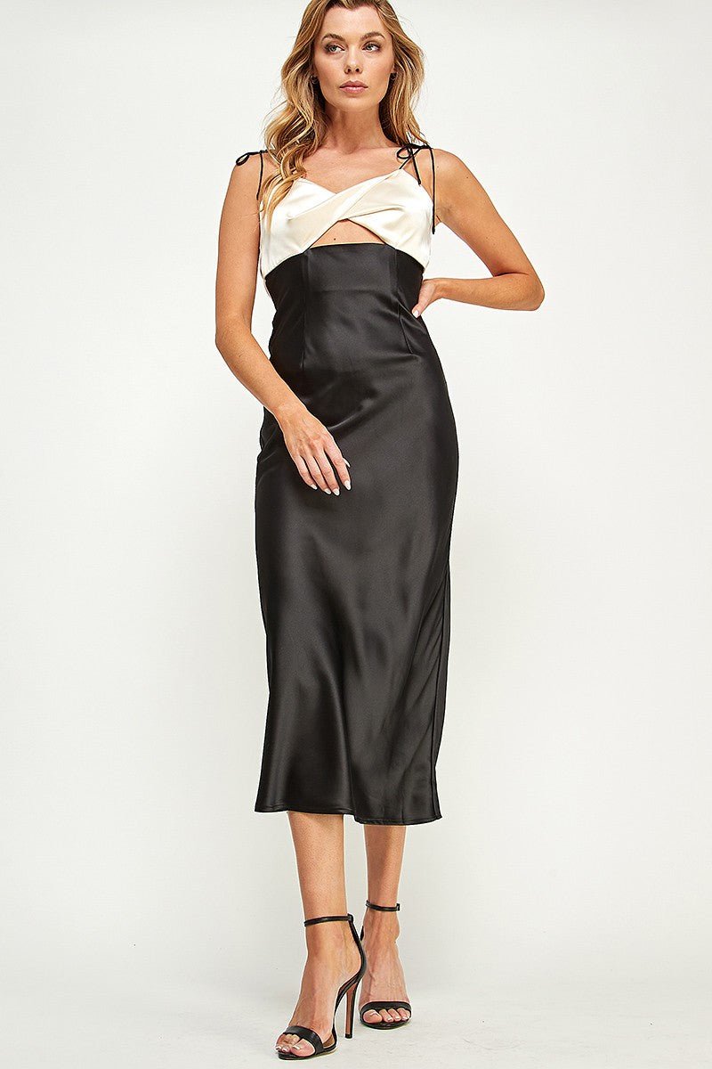 Coco Two Tone Twist Satin Dress - HOUSE OF SHE