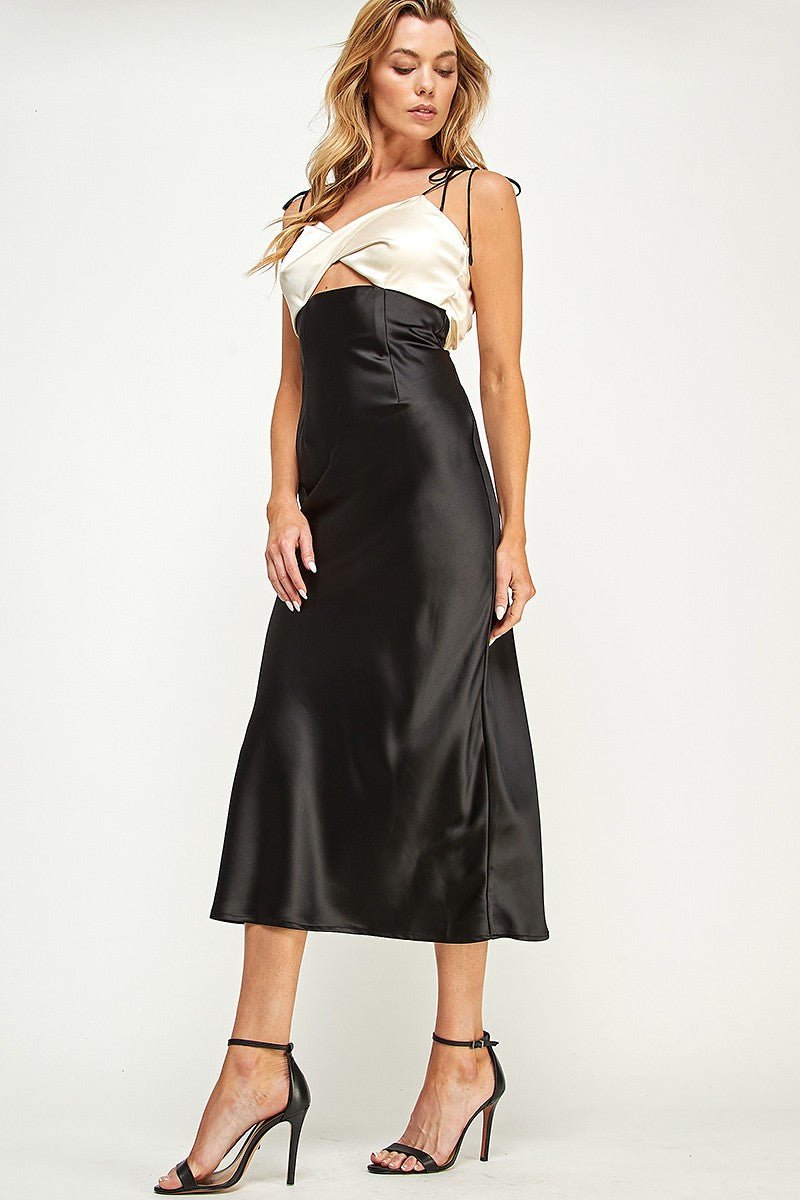 Coco Two Tone Twist Satin Dress - HOUSE OF SHE