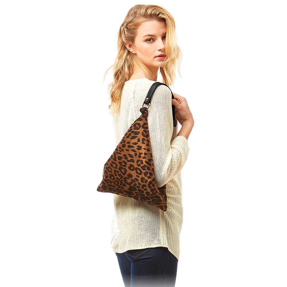 Collins Leopard Print Triangle Top Handle Shoulder Handbag - HOUSE OF SHE