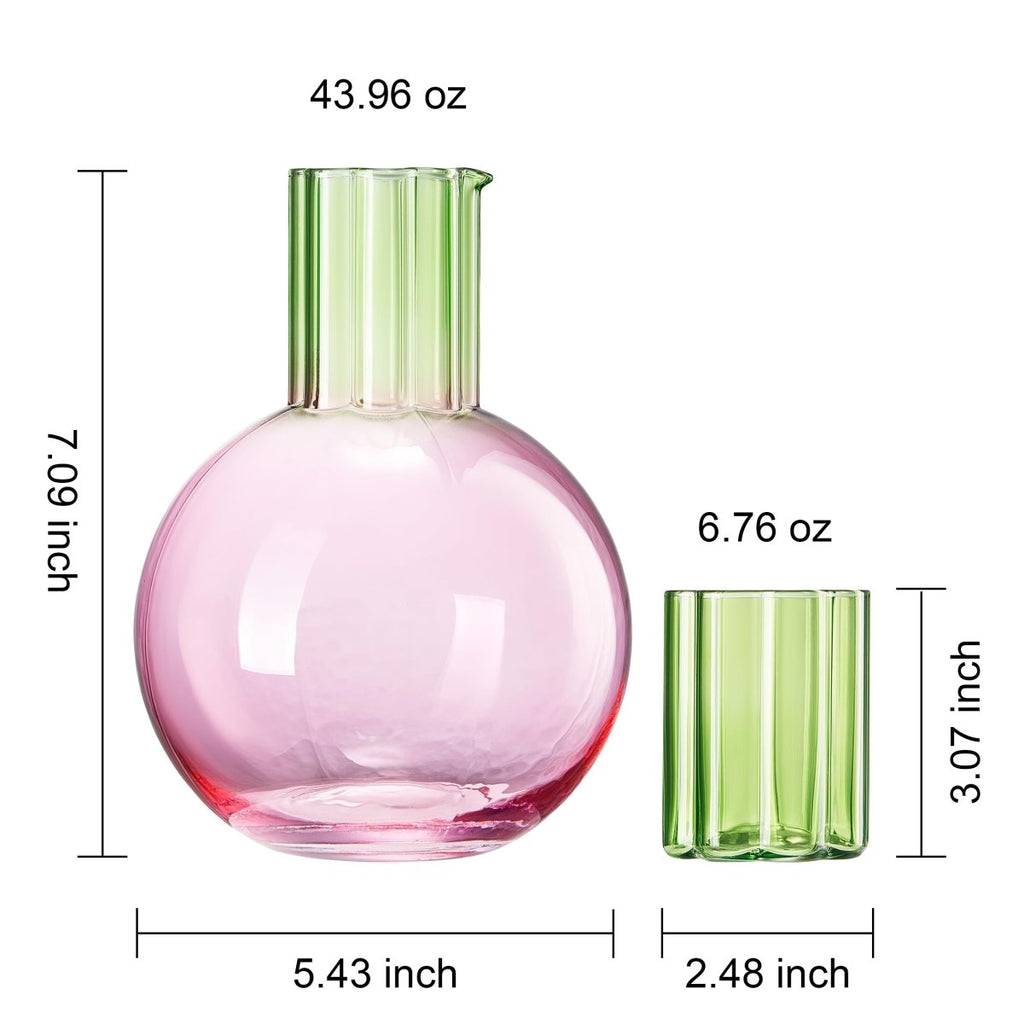 Colorful Carafe & Ribbed Flower Cup Set | 44oz Glasses - HOUSE OF SHE