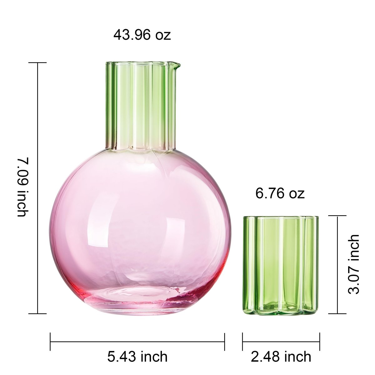 Colorful Carafe & Ribbed Flower Cup Set | 44oz Glasses - HOUSE OF SHE