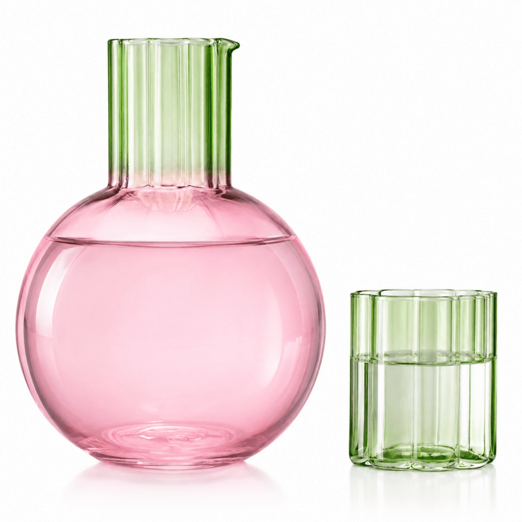 Colorful Carafe & Ribbed Flower Cup Set | 44oz Glasses - HOUSE OF SHE