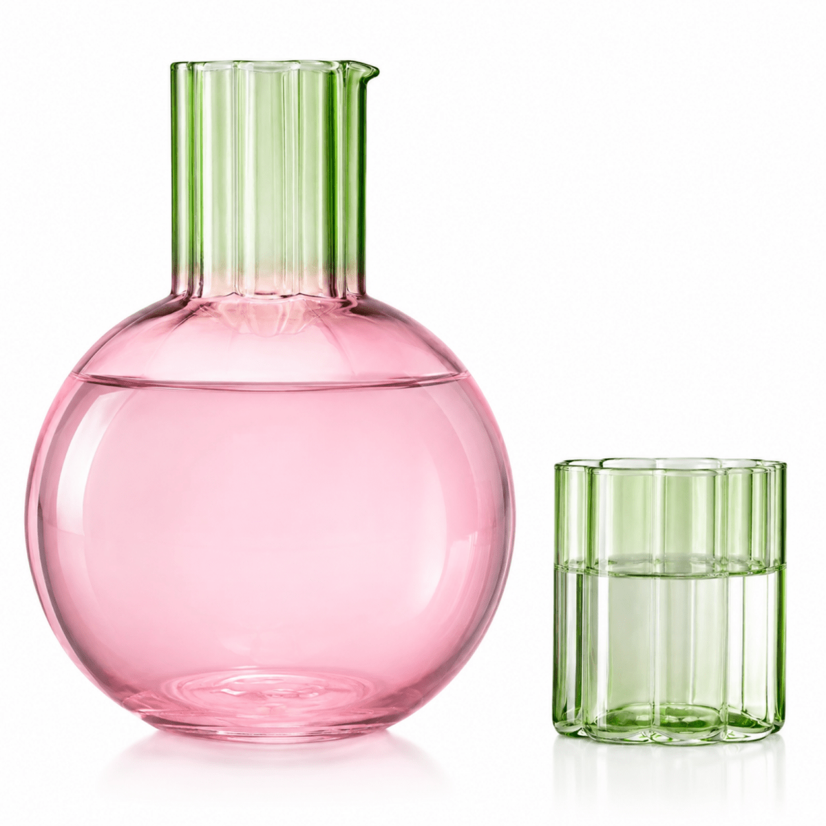 Colorful Carafe & Ribbed Flower Cup Set | 44oz Glasses - HOUSE OF SHE