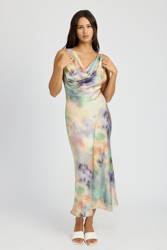 Cowl Neck Midi Bias Dress - HOUSE OF SHE