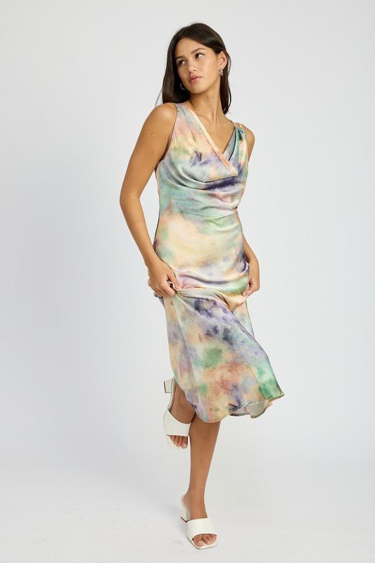 Cowl Neck Midi Bias Dress - HOUSE OF SHE