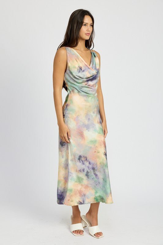 Cowl Neck Midi Bias Dress - HOUSE OF SHE
