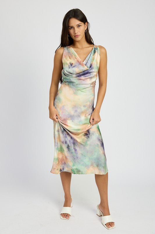 Cowl Neck Midi Bias Dress - HOUSE OF SHE