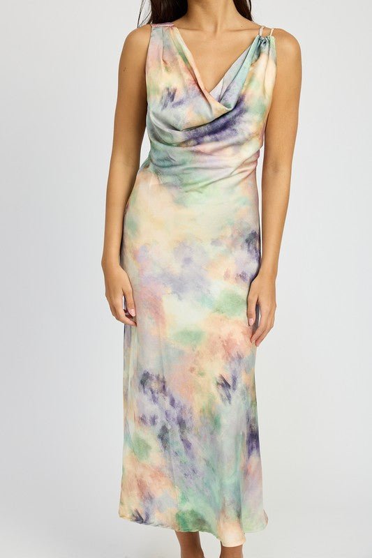Cowl Neck Midi Bias Dress - HOUSE OF SHE