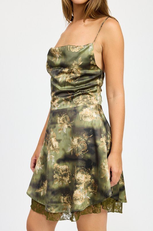 COWL NECK MINI DRESS WITH BACK TIE - HOUSE OF SHE