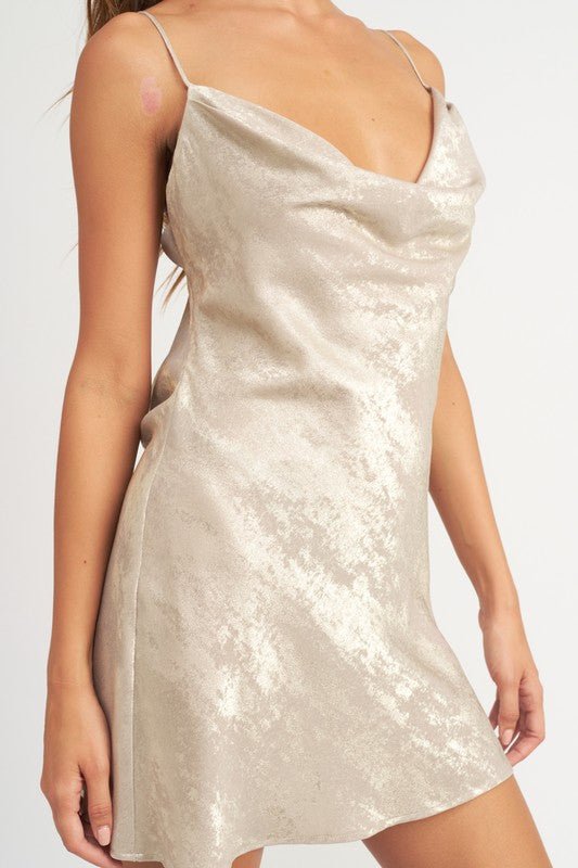 Cowl Neck Mini Slip Dress - HOUSE OF SHE